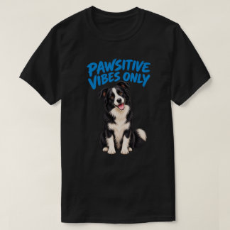 T-shirt Border Collie heureux avec lettrage à pinceau bleu