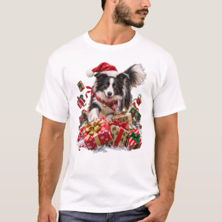 T-shirt Border Collie qui fait paître les cadeaux de Noël