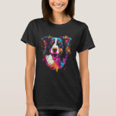 T-shirt Border Collie Rainbow Splashes Retro Design (Devant)
