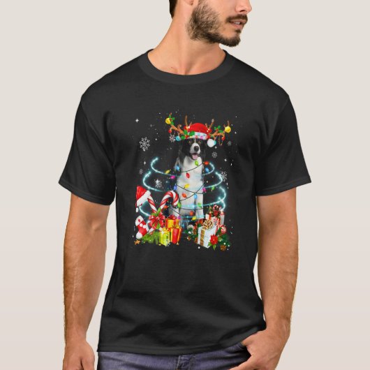 T-shirt Border Collie Reindeer Christmas Tree Lights Pajam (Devant)