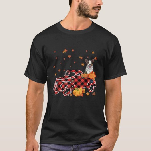 T-shirt Border Collie Riding Leopard Plaid Truck Thanksgiv (Devant)
