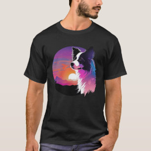 T-shirt Border Collie Synthwave esthétique Rétro 80s