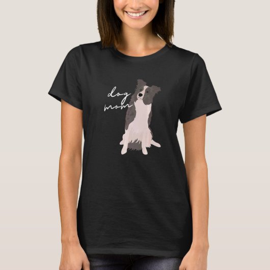 T-shirt Bordure blanc et bleu Merle Collie Chien Maman Chi (Devant)