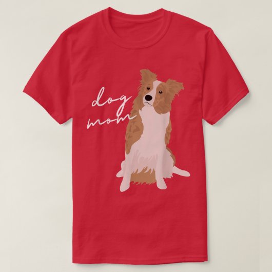 T-shirt Bordure blanc et rouge Merle Collie Chien Maman Ch (Design devant)