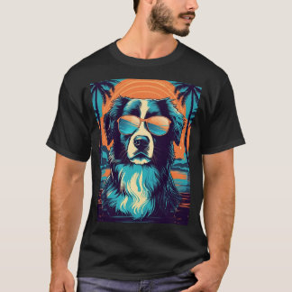 T-shirt Bordure Collie avec lunettes de soleil sur une pla