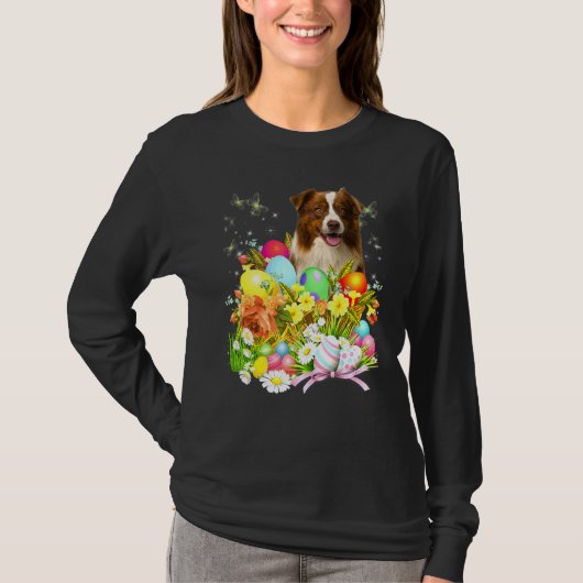 T-shirt Bordure Collie Bunny Chien Avec Pâques Oeufs Baske (Devant)