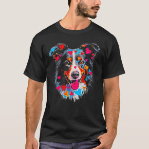 T-shirt Bordure Collie Chien Bleu Coeur Rouge
