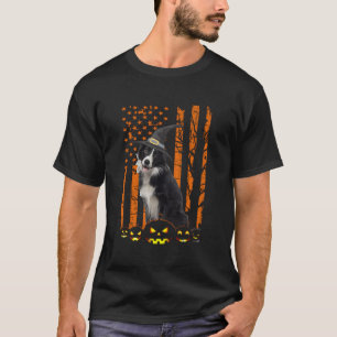 T-shirt Bordure Collie Chien Citrouille American Flag WitH