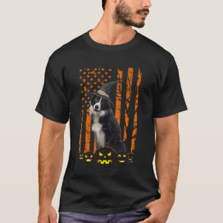 T-shirt Bordure Collie Chien Citrouille American Flag WitH