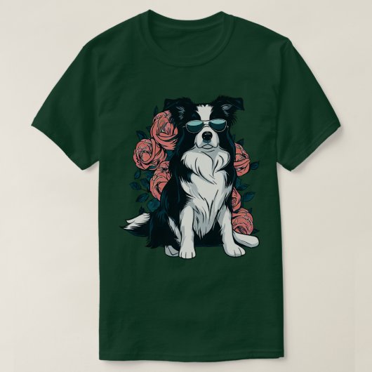 T-shirt Bordure Collie Chien et Fleur (Design devant)