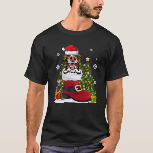 T-shirt Bordure Collie dans la chaussure Santa Hat Vilain  (Devant)