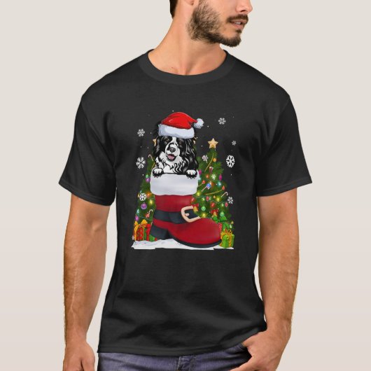 T-shirt Bordure Collie dans la chaussure Santa Hat Vilain  (Devant)