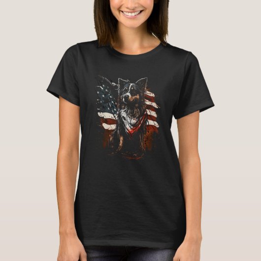 T-shirt Bordure Collie Funny America USA Drapeau Amoureux  (Devant)
