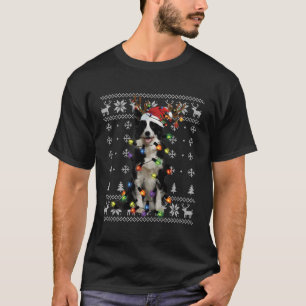 T-shirt Bordure Collie Light Reindeer Chien Santa Hat Ugly