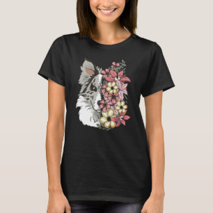T-shirt Bordure Collie Mélange Bleu Avec Fleurs