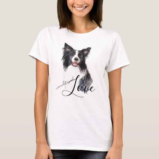 T-shirt Bordure Collie Portrait Amour inconditionnel (Devant)