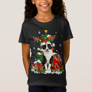 T-Shirt Bordure Collie Reindee de Noël Père Noël Light Chi