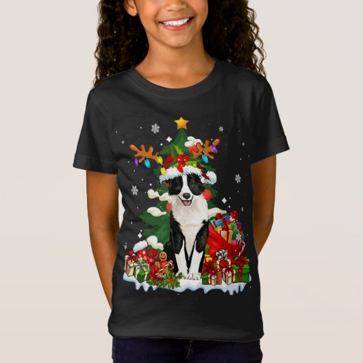 T-Shirt Bordure Collie Reindee de Noël Père Noël Light Chi (Devant)