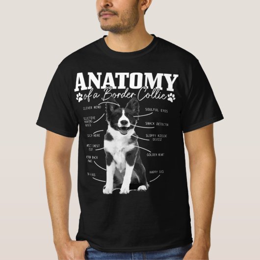 T-shirt Bordure d'anatomie noire et blanche Collie Chien (Devant)