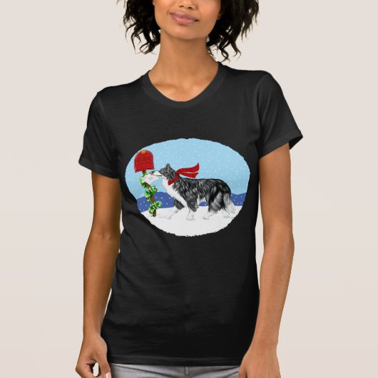 T-shirt Bordure de Noël Collie Mail (Devant)
