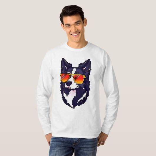 T-shirt Bordure de pixels Collie (Devant entier)