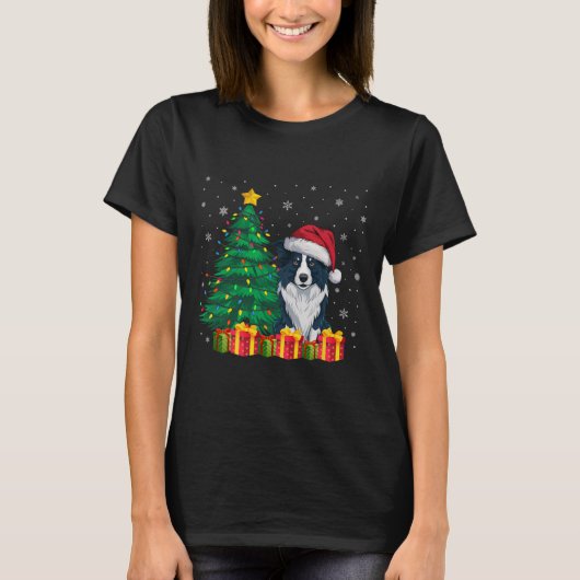 T-shirt Bordure moche Collie Santa Hat Feux de Noël Chien (Devant)
