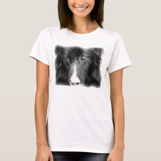 T-shirt Bordure noire Collie Art animal (Devant)