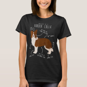 T-shirt Bordure rouge Collie Anatomie mignonne animal chie