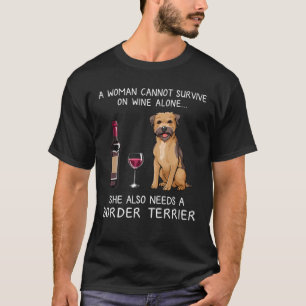 T-shirt Bordure Terrier Et Vin Drôle Chien Rempli