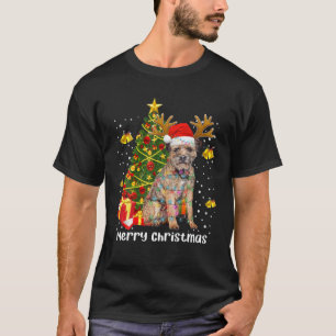 T-shirt Bordure Terrier Père Noël Feux Noël Joyeux Noë
