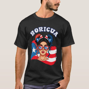 T-shirt Boricua Chignon Désordonné Drapeau Portoricain His
