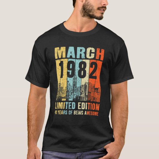 T-shirt Born In 1982 - 40Th Bday Limited Edition Retro Mar (Devant)