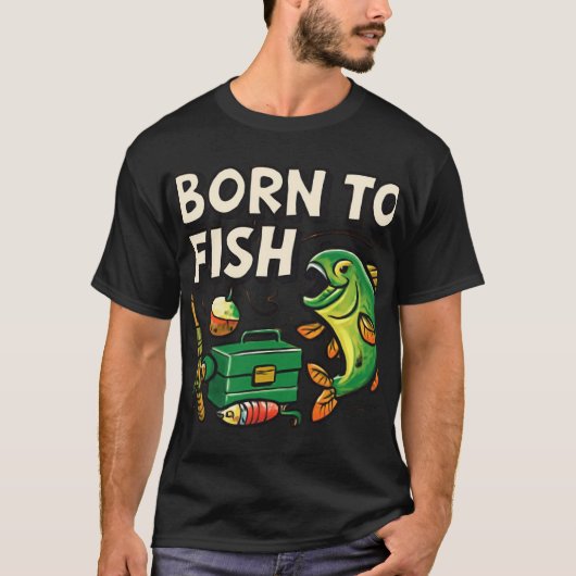 T-shirt Born to Fish | Funny Fishing Design in Bright Colo (Devant)