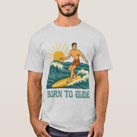 T-shirt Born To Glide Cali Surfer -Retro Surf Art- Surfing (Devant)