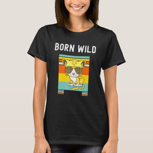 T-shirt Born Wild Leopard Cat Lunettes de soleil Jungle Bi (Devant)