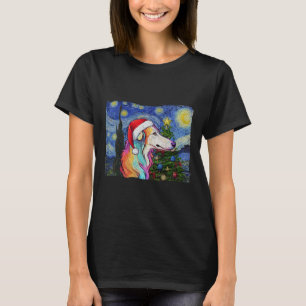 T-shirt Borzoi Santa Chapeau Noël Stress Night Chien Art P