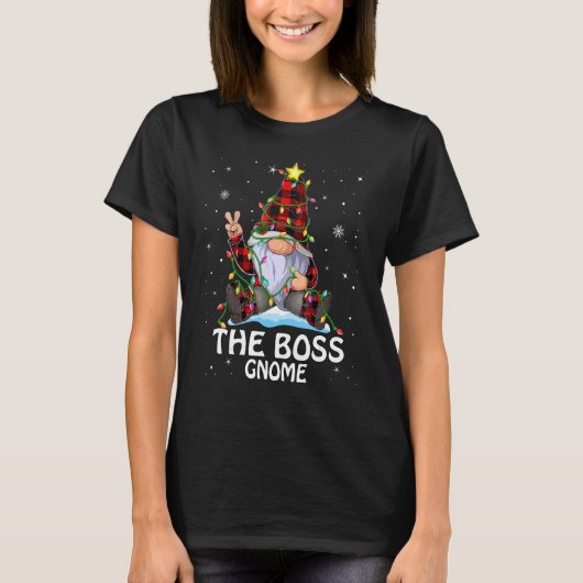 T-shirt Boss Gnome Buffalo Plaid Correspondant Arbre de No (Devant)
