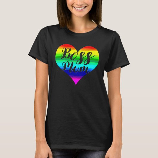 T-shirt Boss Mum Rainbow Heart Mom Loves That She's In Cha (Devant)