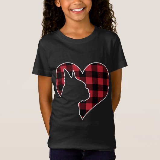 T-Shirt Boston Bostie Terrier Dog Christmas Buffalo Plaid (Devant)