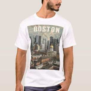 T-shirt Boston, Boston Massachusetts City Skyline avec car