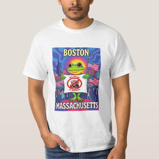 T-shirt Boston Massachusetts Frog No Kings in America (Devant)