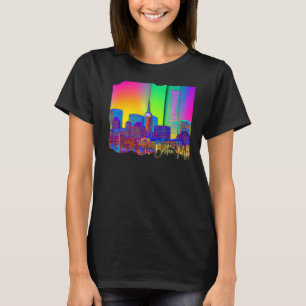 T-shirt Boston Massachusetts Rétro Vaporwave Skyline 90s C