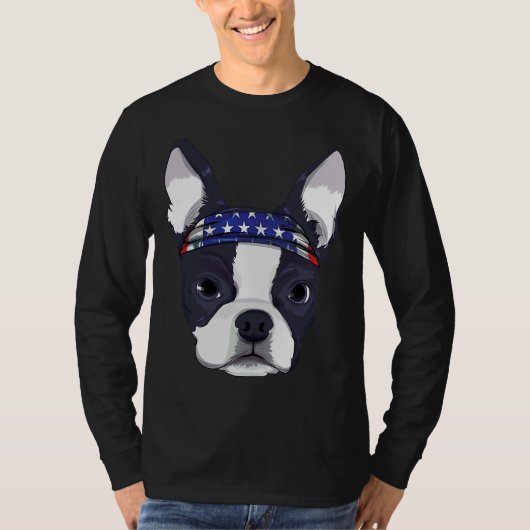 T-shirt Boston Terrier 4 juillet Drapeau américain Bandana (Devant)