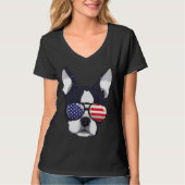 T-shirt Boston Terrier 4th Of July American Sunglass (Devant)