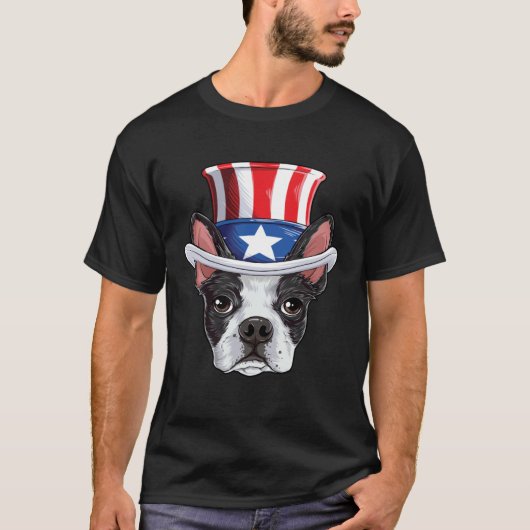 T-shirt Boston Terrier 4th of July Uncle Sam Kids Boys Ame (Devant)