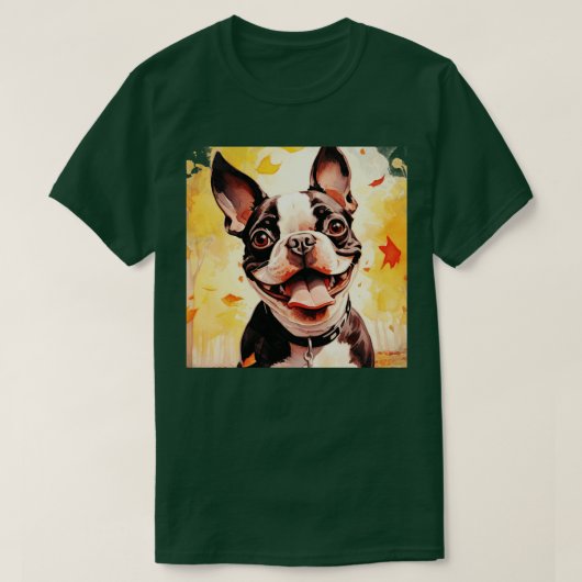 T-shirt Boston Terrier à l'automne (Design devant)