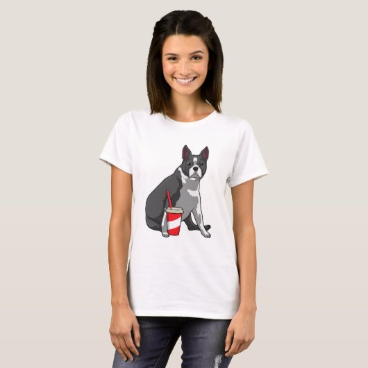 T-shirt Boston Terrier avec boisson (Devant entier)