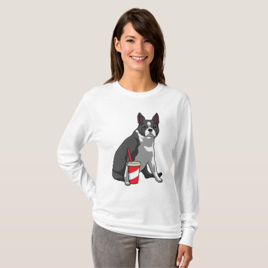 T-shirt Boston Terrier avec boisson (Devant entier)