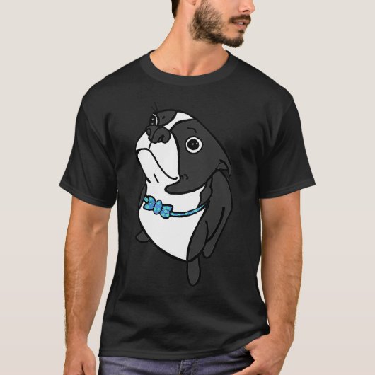 T-shirt Boston Terrier Avec Cravate Bleue Dotée Bow (Devant)