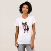 T-shirt Boston Terrier avec Cravate rouge et moustache 2 (Devant entier)